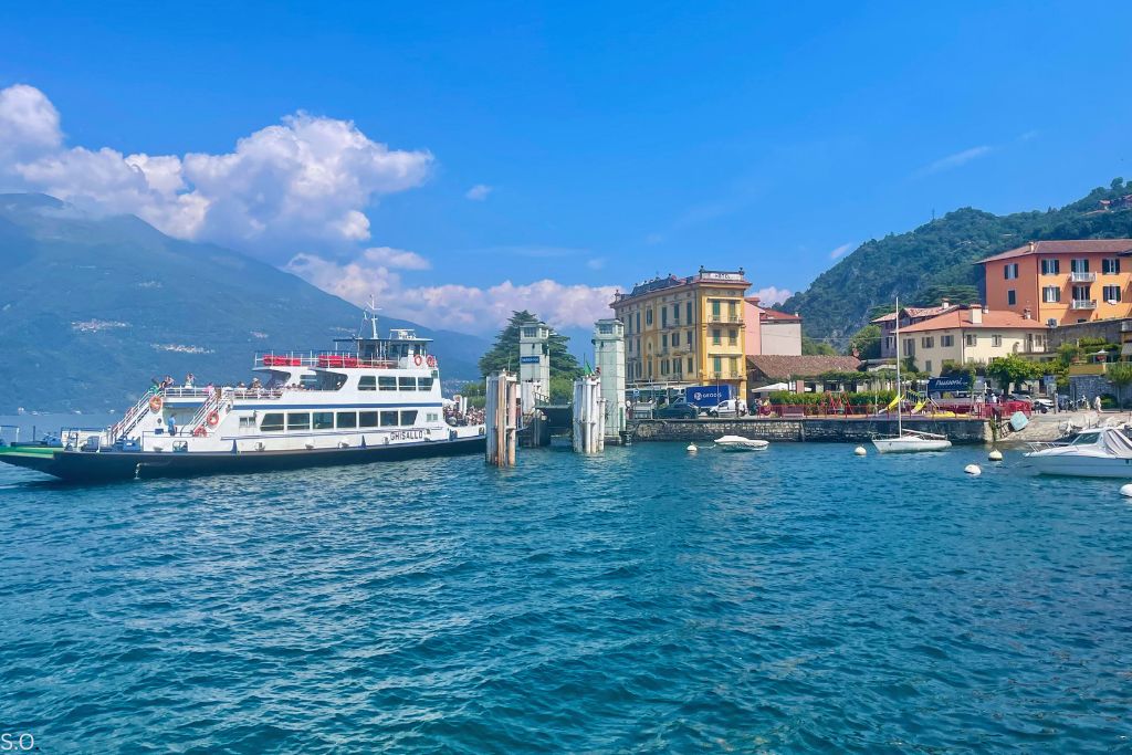 A ferry waiting for disembarking in Varenna