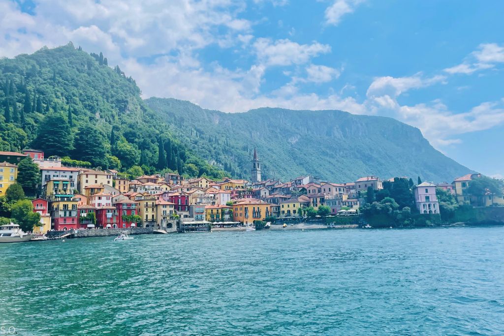 A breathtaking view of Lake Como with Varenna's colorful houses lining the shore