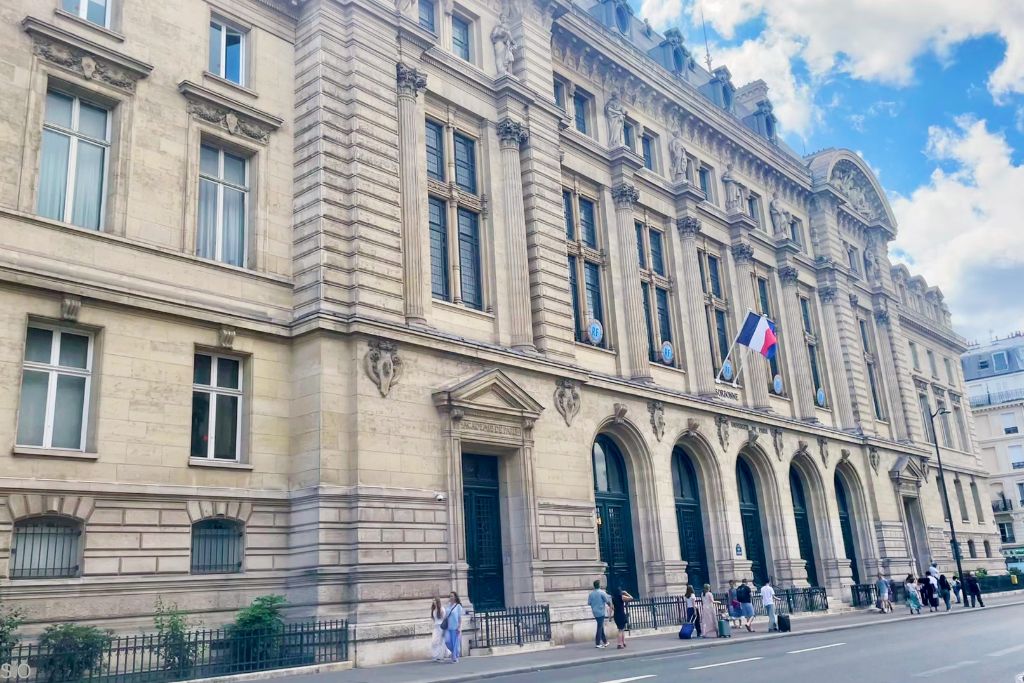 The historic La Sorbonne, a renowned center of learning in Paris, featuring its grand fa&ccedil;ade and rich academic heritage.